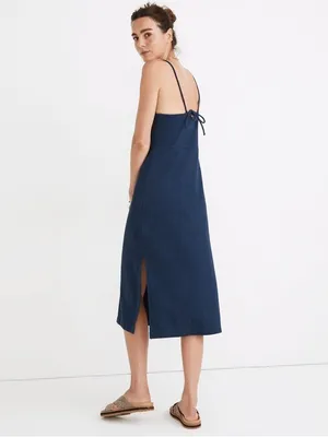 Madewell Blue Navy Indigo Knit Texture Knee-Length Midi Apron Cami Dress Size M thumbnail 2