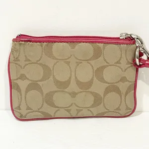 Coach Poppy Jacquard Monogram Signature‎ Small Wristlet Beige Pink Zip Pouch Bag thumbnail 5