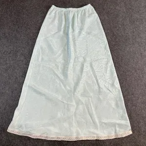 VTG‎ Paisley Jacquard Maxi Half Slip Light Blue Lace Trim Satin Skirt Lingerie thumbnail 1
