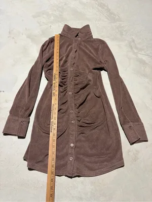 Beige botany Brown Button-Front Ruched Terry cloth Dress medium thumbnail 5