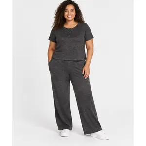 Jockey Womens Luxe Lounge Henley Size XL Dark Gray Brushed Ribbed Crop Top thumbnail 4