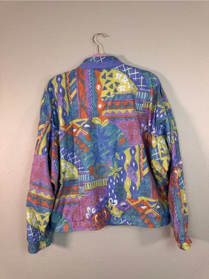 Vintage Blue Pink Pastel 90s Printed Windbreaker Jacket Womens M Casual Colorful thumbnail 2