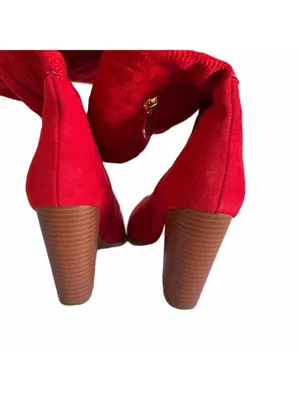 Women's Tall Red Faux Suede Western Theme Block Heel Boot Size 6.5 #2602028 thumbnail 7
