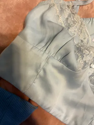light blue silk princess polly crop top/cami top with white lace thumbnail 3