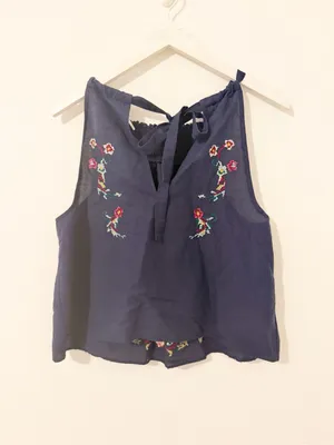 Free People Honey Pie Embroidered Floral Tank Top Blue Size Medium M thumbnail 6