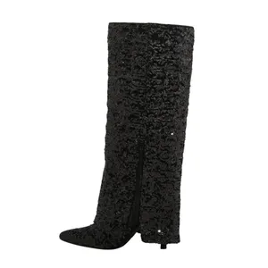 NWT a new day Womens Abba Sequin Foldover Tall Boots 91636693 Black 7M thumbnail 2