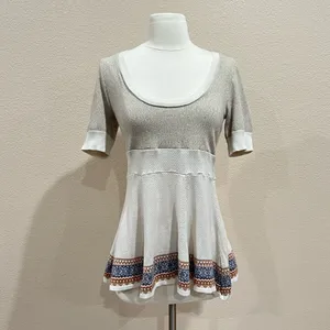 Free People Cream Fair Isle Fit & Flare Short Sleeve Knit Top Size XS thumbnail 6