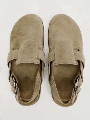 Zara Flat Suede Slip-On Clog in Dark Tan thumbnail 4