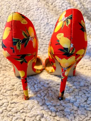 JustFab Margaux Lemon Print Pointed Toe D'Orsay Stiletto Heels. thumbnail 4