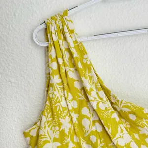 Carmen one shoulder yellow tropical cropped tie blouse top size S thumbnail 4