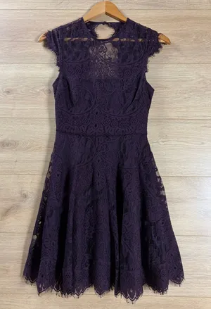BB Dakota Dark Plum Lace Fit and Flare Mini Dress Size 0 thumbnail 1