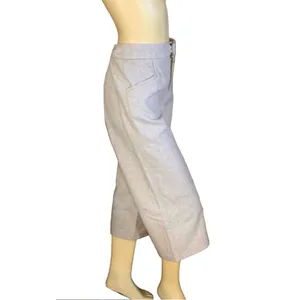 Haute Couture Beige Herringbone Pattern Wide Leg Gaucho Pants (S) thumbnail 2