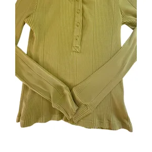 Aerie Top Womens Size M Ribbed Henley Long Sleeve Green Y2K Casual Comfort thumbnail 8