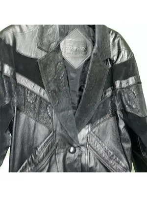 Vintage Suede Black Leather Western Mid-Length Coat Leather Jacket gorpcore thumbnail 7