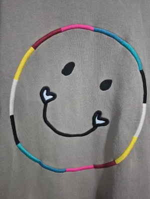 Kerri Rosenthal Beige Boyfriend Hoodie with Color-Block Smiley Back Size Large thumbnail 4