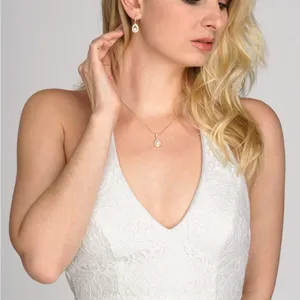 Mariell Rose Gold Pearl Necklace Drop Earrings Wedding Set Brides Bridesmaids thumbnail 4