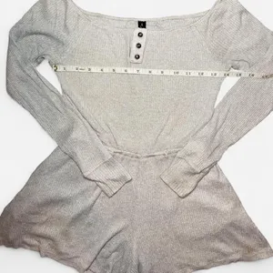 Urban Outfitters Out From Under Grey Long-Sleeve Off The Shoulder Lounge Romper, XS thumbnail 4
