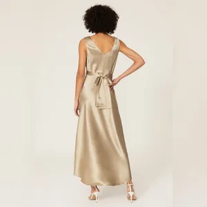 Saloni Jen Silk High/Low Sleeveless Formal Maxi Dress Gold‎ Women's Size US 6 thumbnail 3