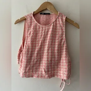 Zara Pink Houndstooth Retro Knit Halter Crop‎ Top with Bralette thumbnail 5