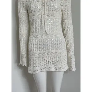 Women's Crochet Cover Up 100% Cotton Beachy Long Sleeve Size M Cottagecore thumbnail 3