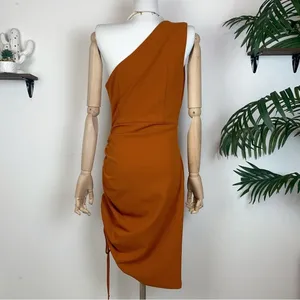 Elliatt Rory One Shoulder Ruched Drawstring Summer Cocktail Party Dress Amber thumbnail 5