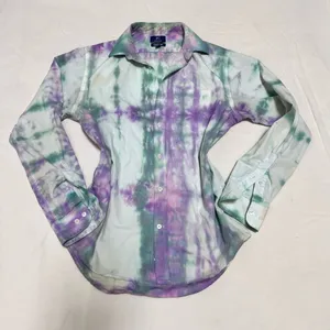 Tie-Dye Long Sleeve Button-Up Shirt - Purple & Green thumbnail 1