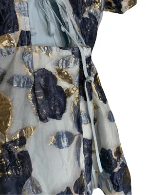 💙 Lulus Blue Floral Metallic Jacquard Puff Sleeve Mini‎ Dress XL 💙 thumbnail 6