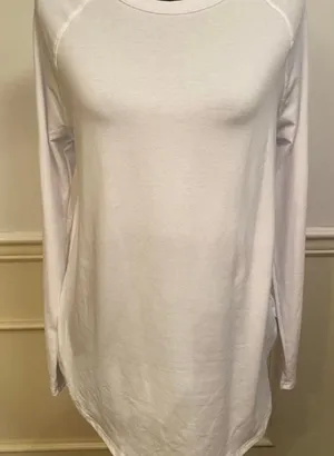New Choice Basic White Long Sleeve Tee Tunic Top Curved Hem Classic Size M thumbnail 1