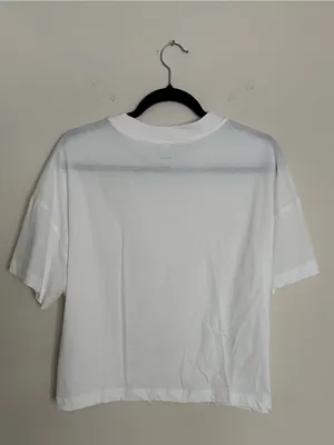Maeve White Boxy Crop Tee with Lime Green Emblem 100% Cotton thumbnail 5