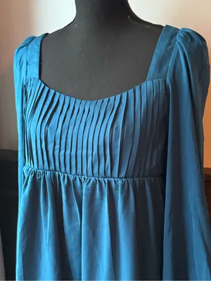 New In Teal Long-Sleeve Pleated Babydoll Dress large nwt thumbnail 2