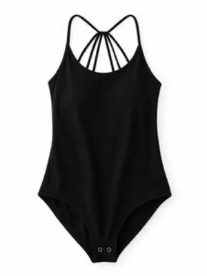 Womens Black One-Piece Bodysuit with Strappy Back size Large thumbnail 2