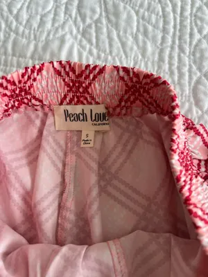 Peach Love California Pink and Red Plaid Pajama Set thumbnail 6