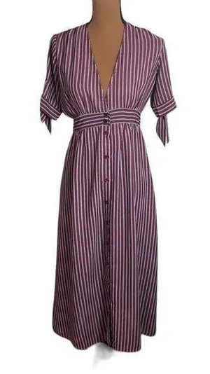 Urban Outfitters Plunging short sleeve striped empire waist midi shirt dress S thumbnail 1