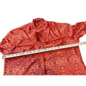 Free People Bright Red/Pink Boho Slouchy Sheer Hi Low Button Up Top S thumbnail 10