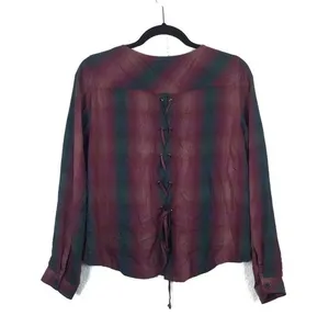 Anthropologie Cloth & Stone Plaid Lace Up Back Top thumbnail 9