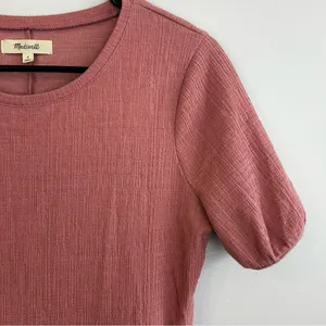Madewell Crosshatch Short Puff-Sleeve Faux-Wrap Mini Dress Pink Mauve Size Small thumbnail 6