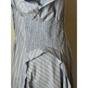 By Anthropologie Dress Women Small Blue White‎ Striped Pleated Midi Preppy Boho thumbnail 9