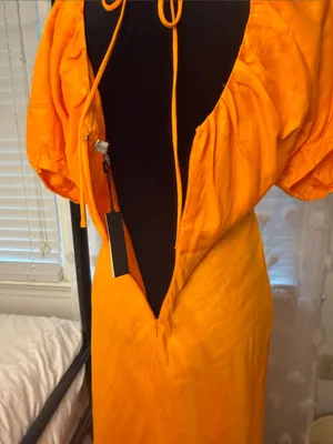 Banana republic NWT Orange Puff-Sleeve Midi/Maxi Dress sz4 thumbnail 4