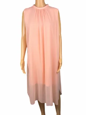 COS Blush Pink Sheer Chiffon Layered Sleeveless Midi Dress Size 12 thumbnail 2