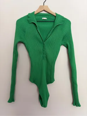 Intimately Free People Ready For it Henley Bodysuit Kelly Green Medium thumbnail 2