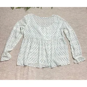 Boho Cottagecore Prairie Fairy Floral Lace‎ Trim Babydoll Blouse Sheer EUC thumbnail 3