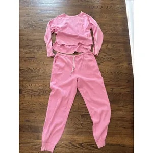 Sundry Anthropologie Pink Waffle Knit Top Pants Lounge Set Women's Large 3018 thumbnail 3