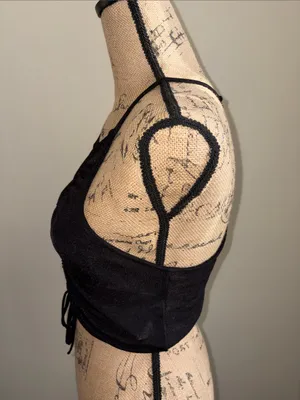 Forever 21 Black Ruched Halter Crop Top with Front Tie thumbnail 3