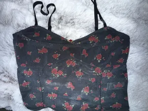 Garage Black Floral Sweetheart Camisole with Red Rose Print thumbnail 5