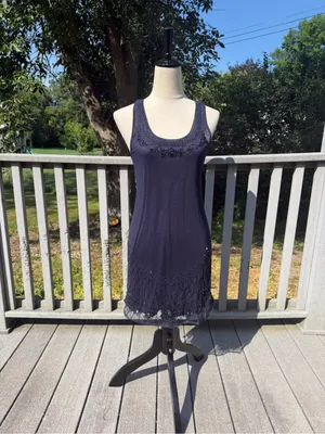 American Eagle Navy Beaded Mesh Hem Dress XS Y2K Boho Glam Embellished thumbnail 4
