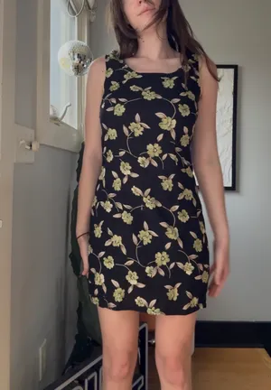 Vintage 90s Black Floral Hawaiian Mini Sun Dress 🔥 thumbnail 6