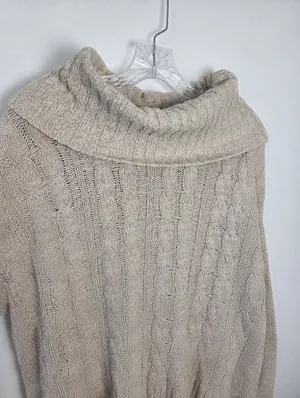Mossimo Cowl Neck Roll Neck Sweater Chunky Cable Knit Cotton Oatmeal Beige L thumbnail 3
