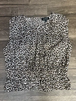 J.Crew Leopard Print Smocked Peplum Sleeveless Cotton Top Size thumbnail 2