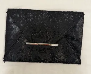 BCBGMaxAzria Black Sequin Envelope Clutch with Silver Bar thumbnail 1