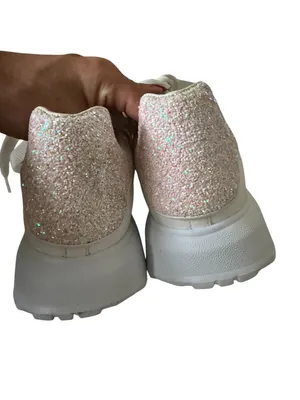 ALEXANDER MCQUEEN Women's White Pink Glitter Court Trainer Sneakers Sz 41/ US 11 thumbnail 3
